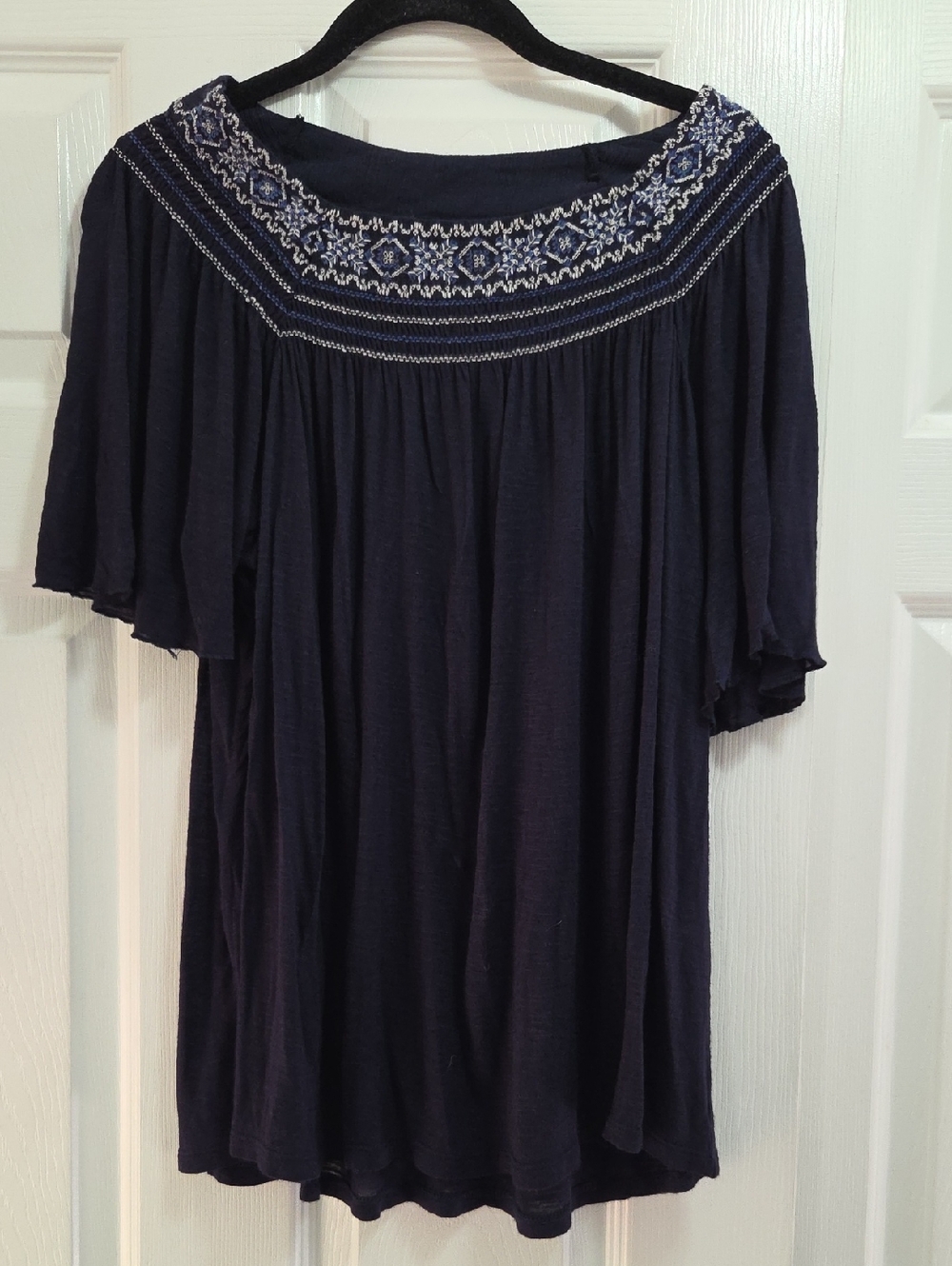 Sundance Navy Embroidered Yoke Boho Top
